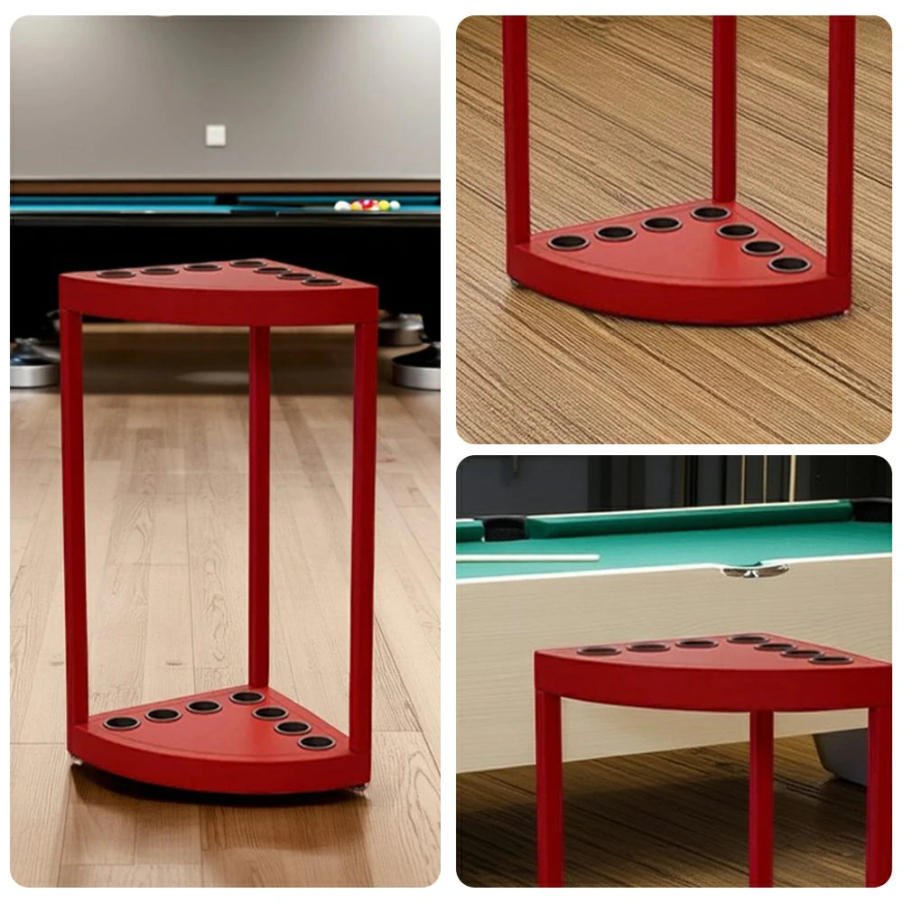 ARIX 7-Hole Cue Rack Space-Saving High-Capacity Iron Frame Rust-Resistant Baked Finish Triangle Shape Design with Soft Rubber Inserts - Red
