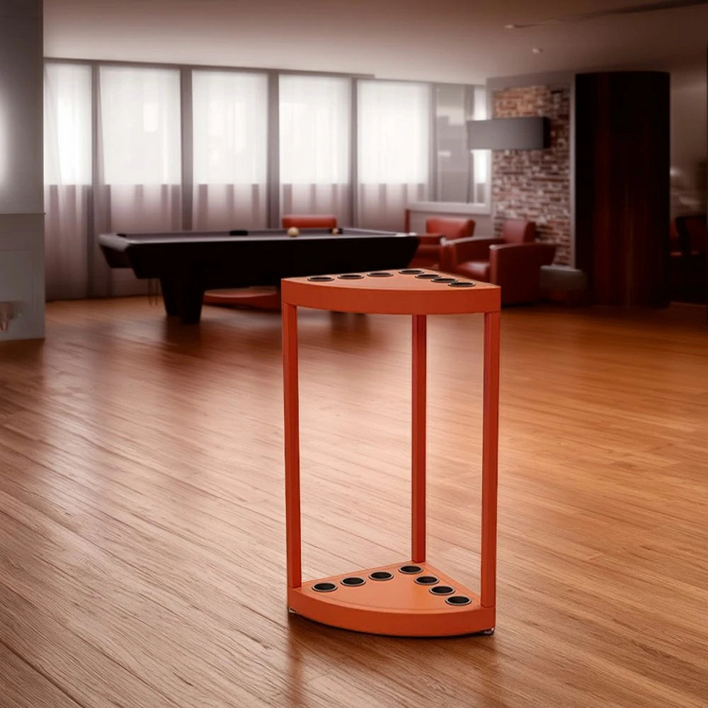 ARIX 7-Hole Cue Rack Space-Saving High-Capacity Iron Frame Rust-Resistant Baked Finish Triangle Shape Design with Soft Rubber Inserts - Orange