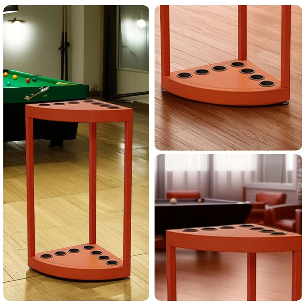 ARIX 7-Hole Cue Rack Space-Saving High-Capacity Iron Frame Rust-Resistant Baked Finish Triangle Shape Design with Soft Rubber Inserts - Orange