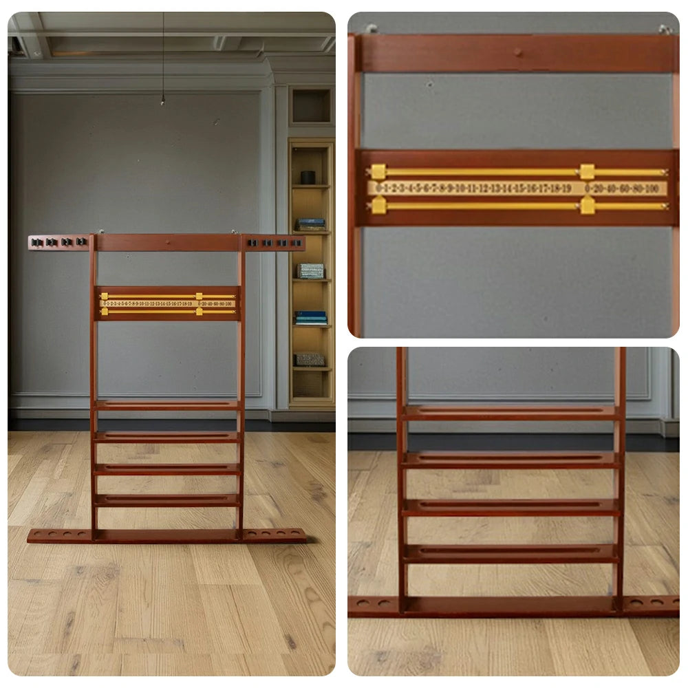 ARIX Wall Cue Rack, 8-Cue Solid Wood Holder with Built-In Scoreboard & Triangle Hook - Walnut