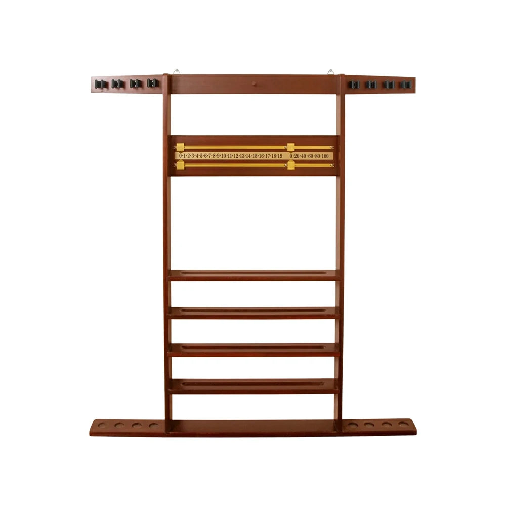 ARIX Wall Cue Rack, 8-Cue Solid Wood Holder with Built-In Scoreboard & Triangle Hook - Walnut