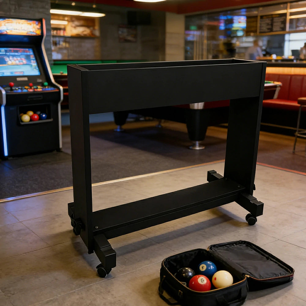 CUETIQ Pool & Table Tennis Table Top Storage Trolley - Heavy-Duty Steel, Lockable Wheels, Space-Saving Vertical Design - Black