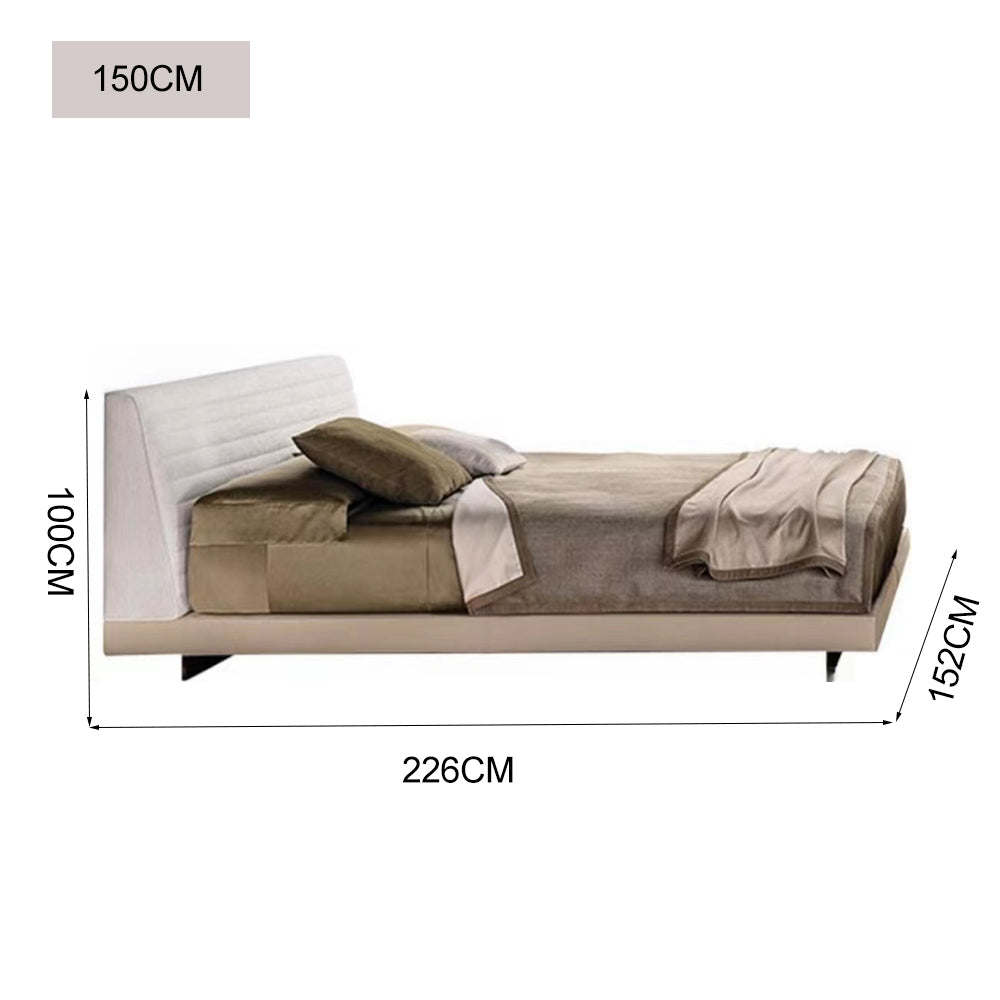 LUXORA B1017 150/180cm Length Solid Wood Frame Linen and Faux Leather Bed-White