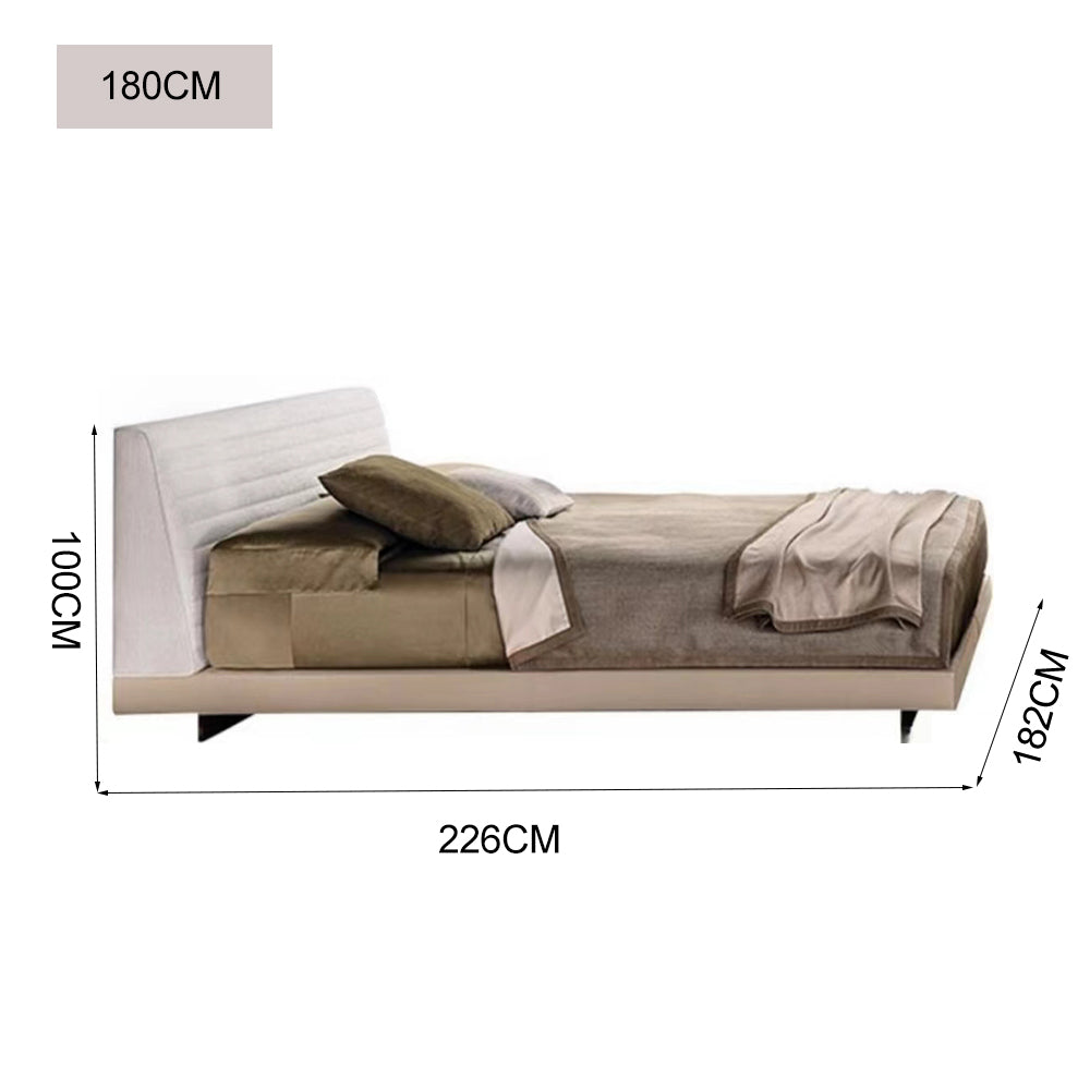 LUXORA B1017 150/180cm Length Solid Wood Frame Linen and Faux Leather Bed-White