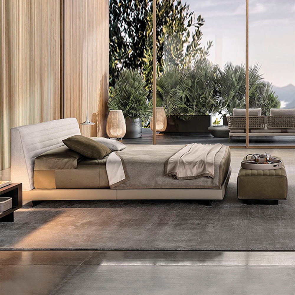 LUXORA B1017 150/180cm Length Solid Wood Frame Linen and Faux Leather Bed-White