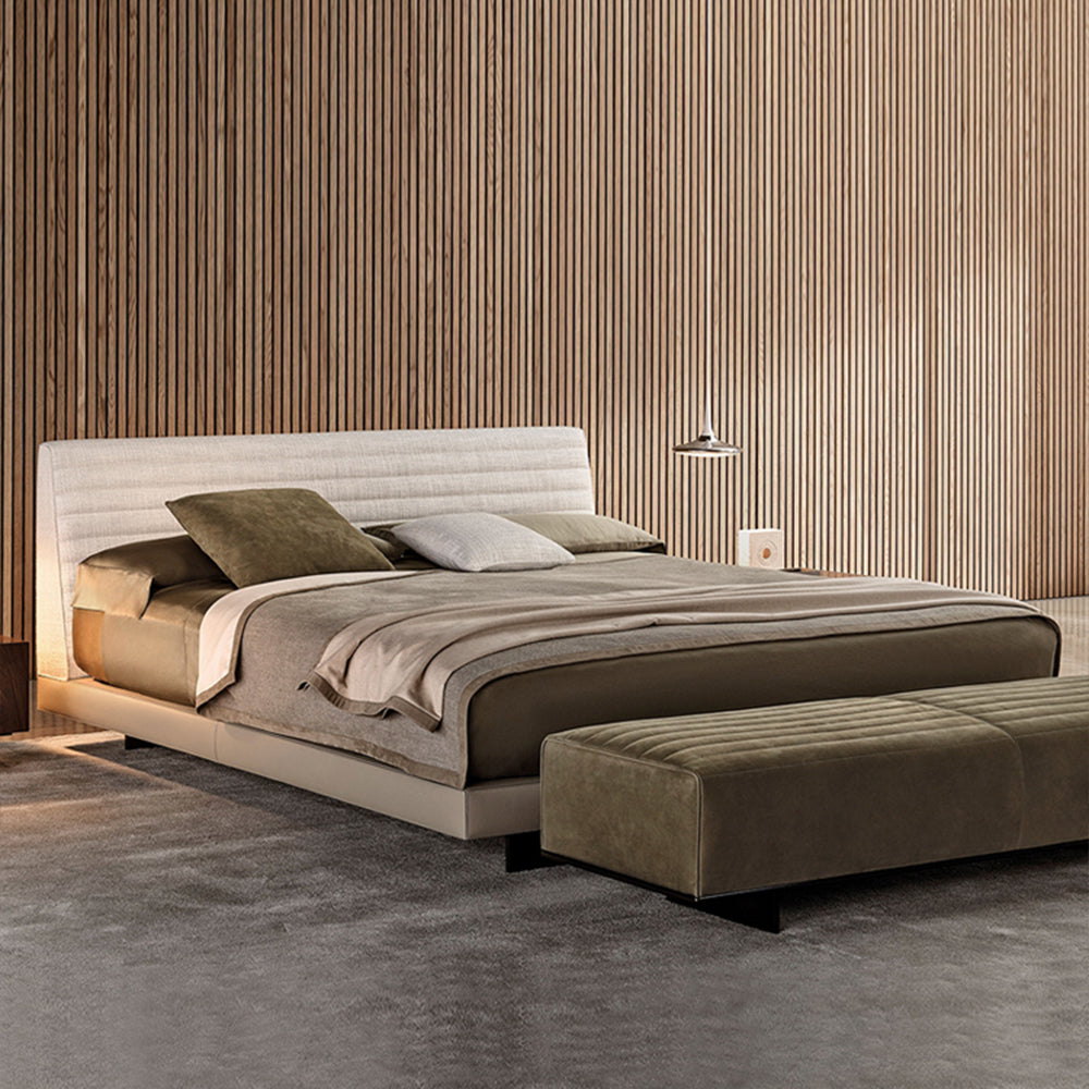 LUXORA B1017 150/180cm Length Solid Wood Frame Linen and Faux Leather Bed-White