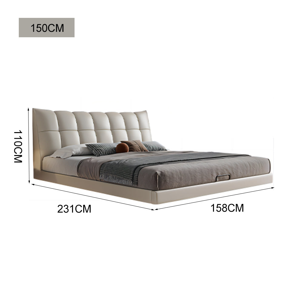 LUXORA B1195 150/180cm Length Solid Wood Frame Cowhide Bed-White