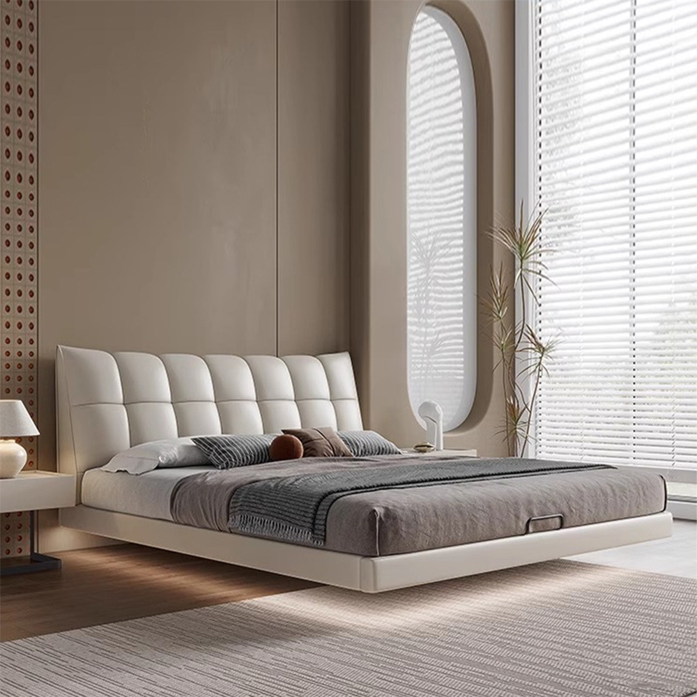 LUXORA B1195 150/180cm Length Solid Wood Frame Cowhide Bed-White