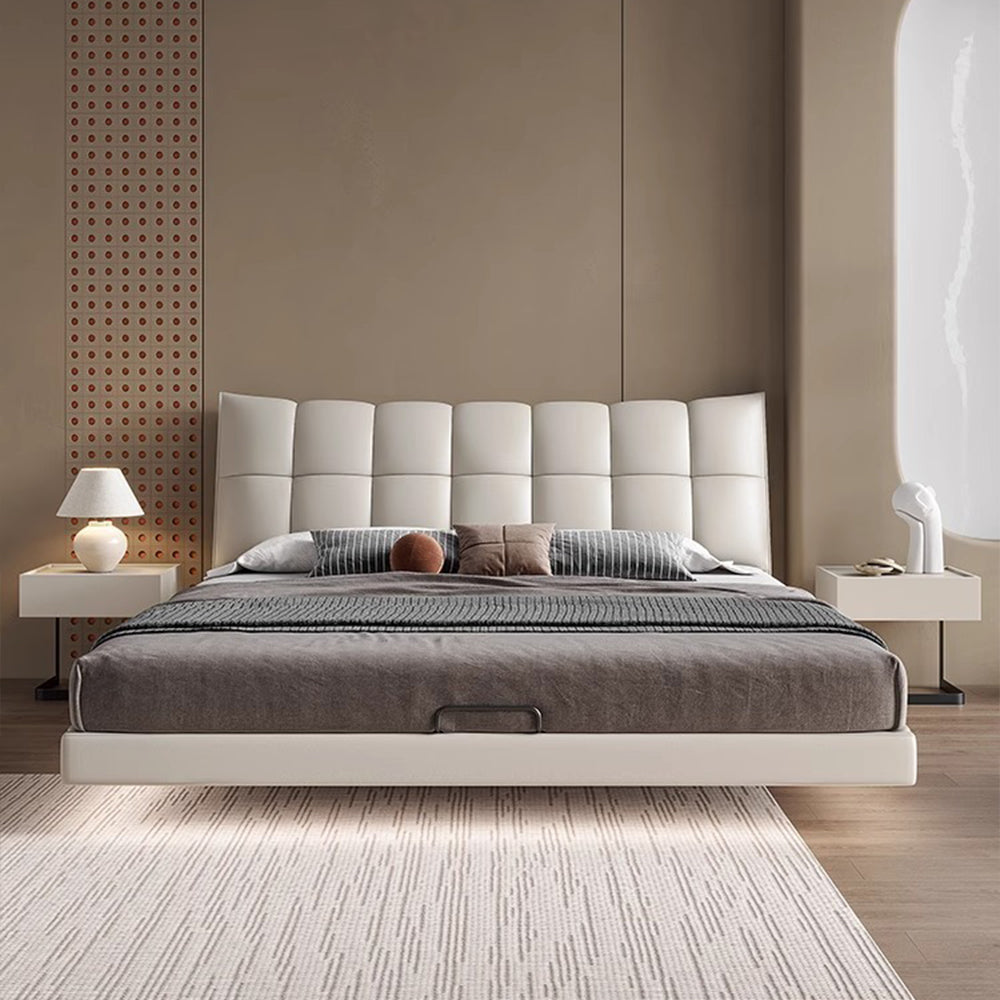 LUXORA B1195 150/180cm Length Solid Wood Frame Cowhide Bed-White