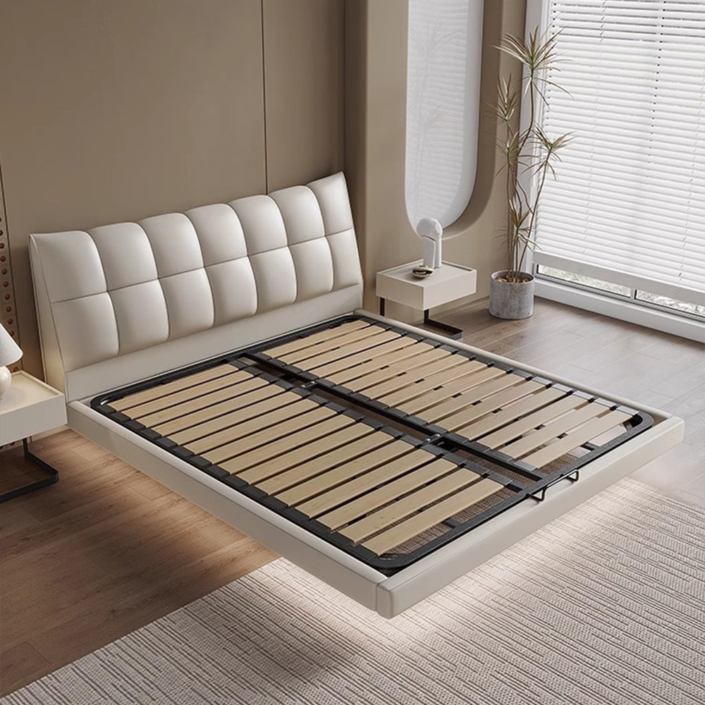 LUXORA B1195 150/180cm Length Solid Wood Frame Cowhide Bed-White