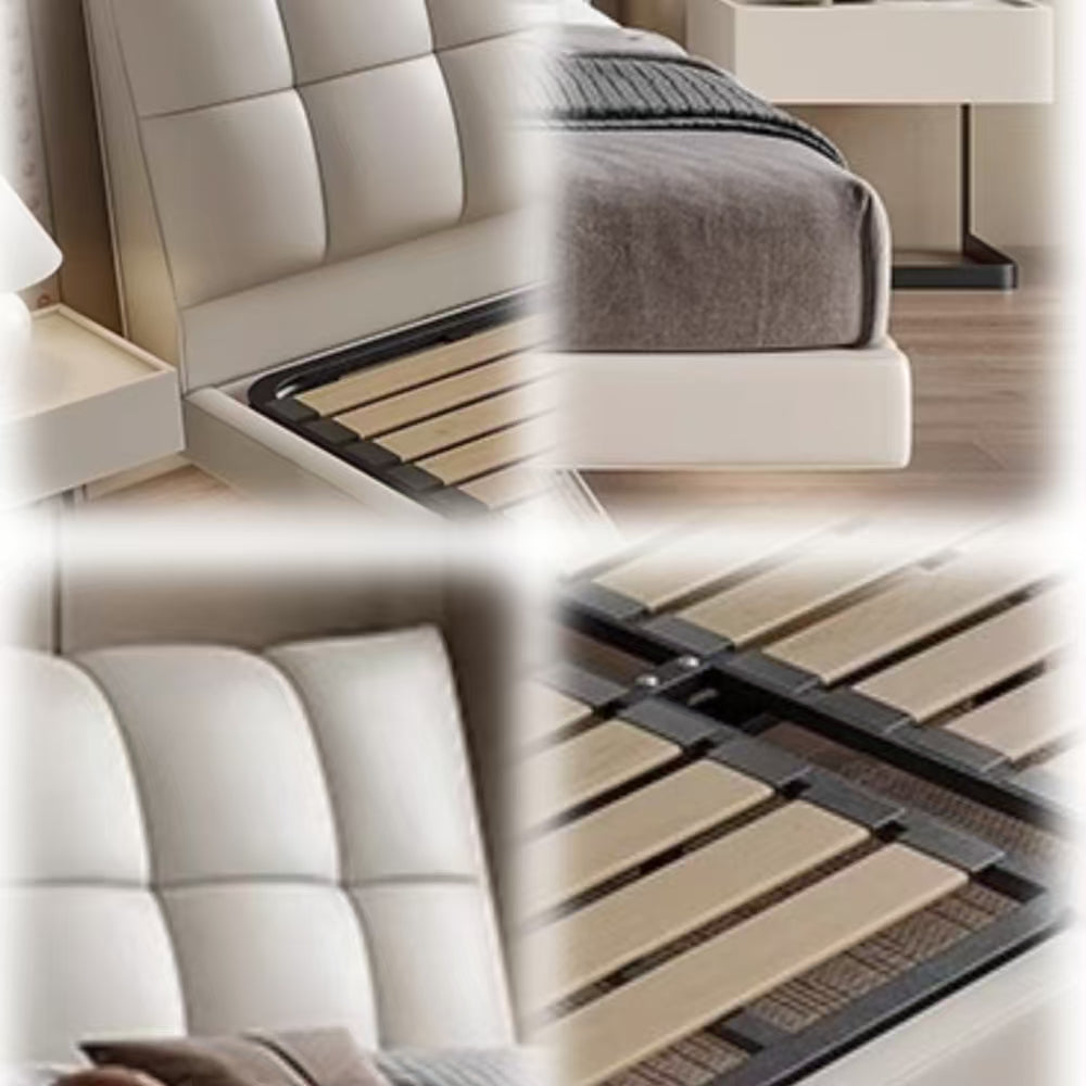 LUXORA B1195 150/180cm Length Solid Wood Frame Cowhide Bed-White