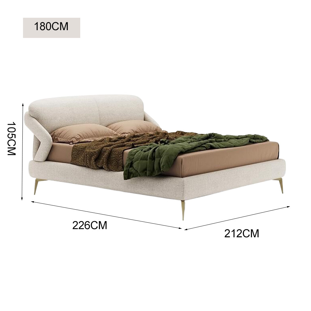 LUXORA B1291 150/180cm Length Solid Wood Frame Premium Linen Bed-White