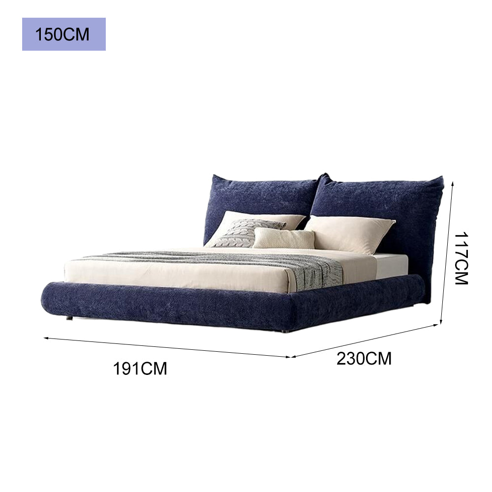 LUXORA B1308 150/180cm Length Solid Wood Frame Chenille Fabric Bed-Blue