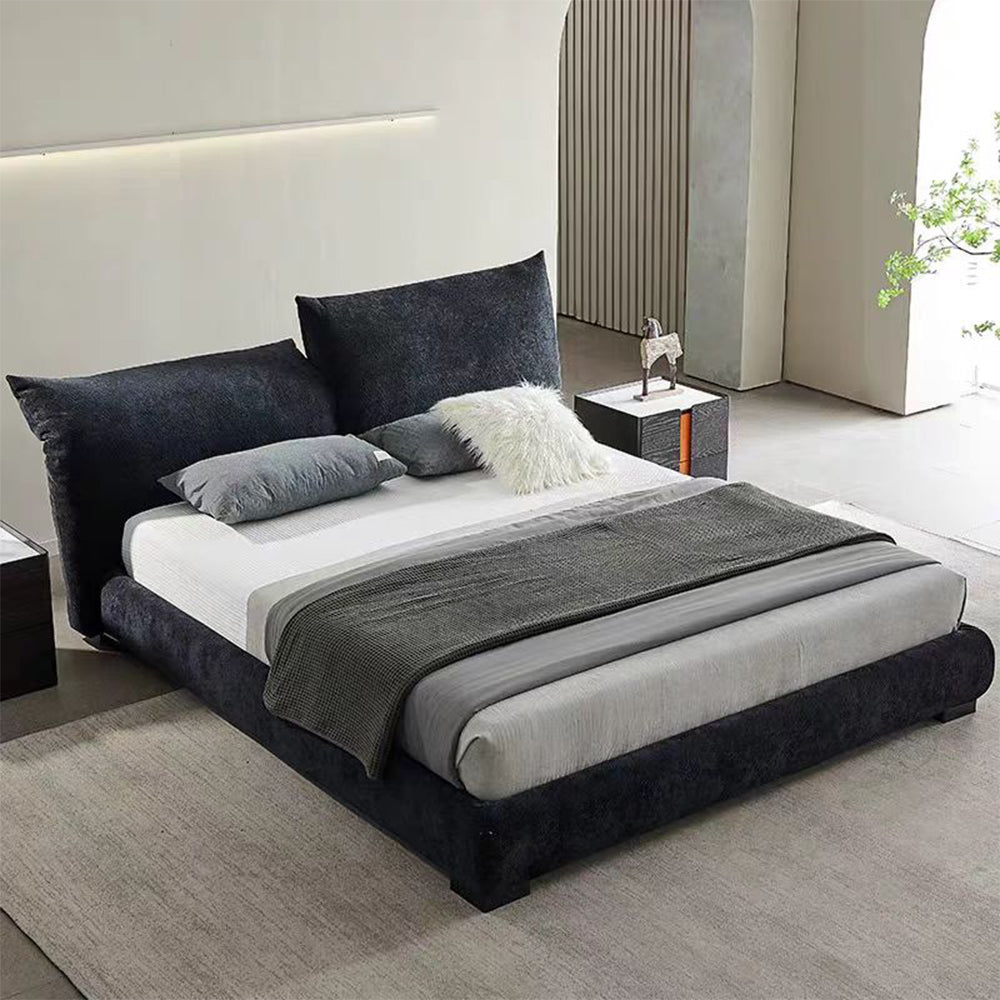 LUXORA B1308 150/180cm Length Solid Wood Frame Chenille Fabric Bed-Blue