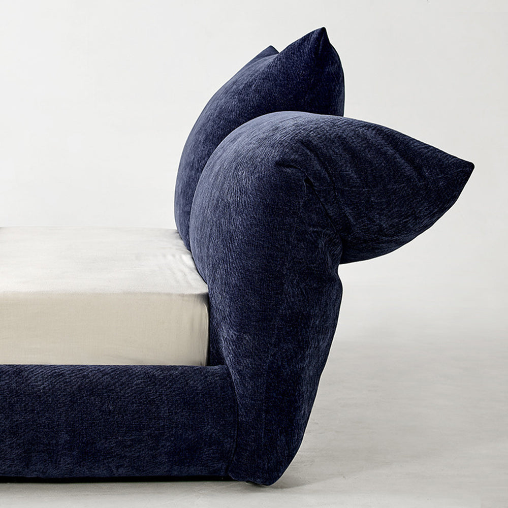 LUXORA B1308 150/180cm Length Solid Wood Frame Chenille Fabric Bed-Blue