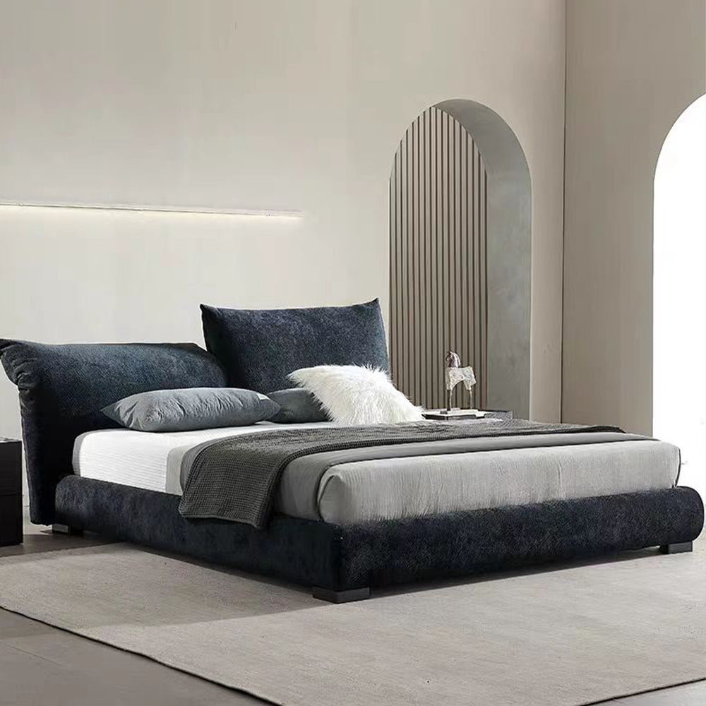 LUXORA B1308 150/180cm Length Solid Wood Frame Chenille Fabric Bed-Blue