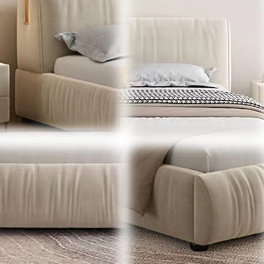 LUXORA B1315 150/180cm Length Solid Wood Frame Matte Fabric Bed-White