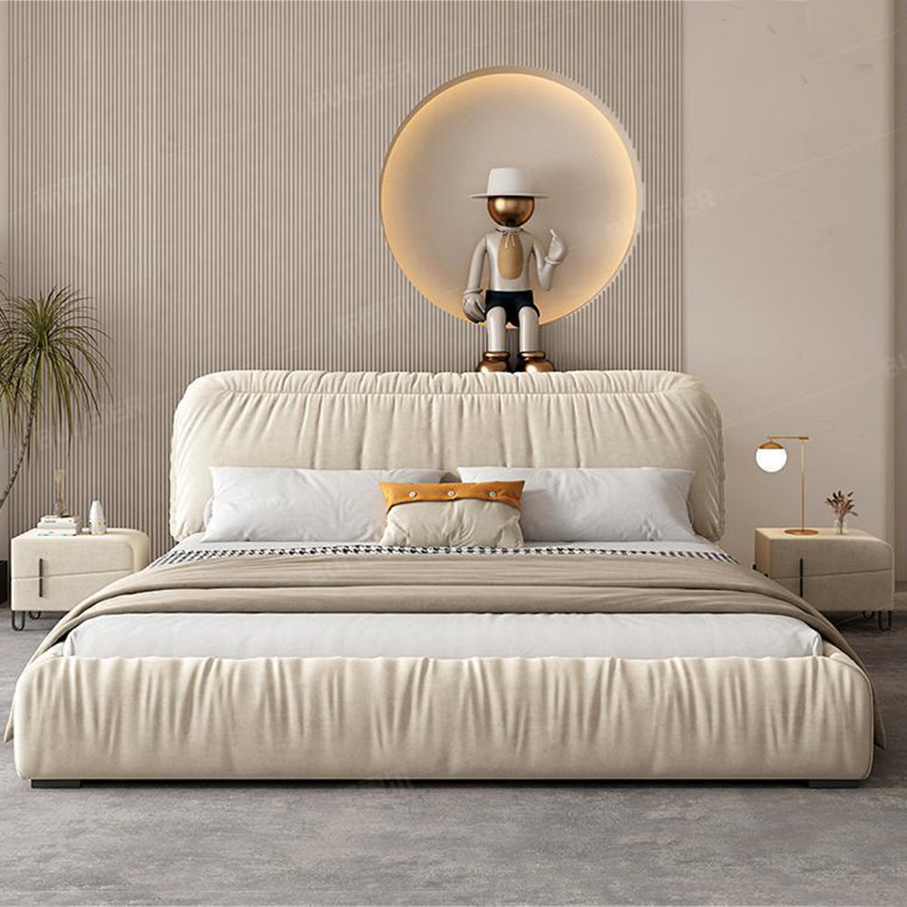 LUXORA B1318 150/180cm Length Solid Wood Frame Matte Fabric Bed-White