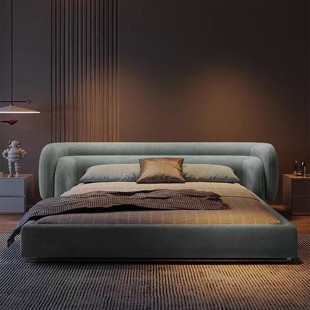 LUXORA B1519 260cm Length Solid Wood Frame Skin-Touch Frosted Velvet Bed-Blue
