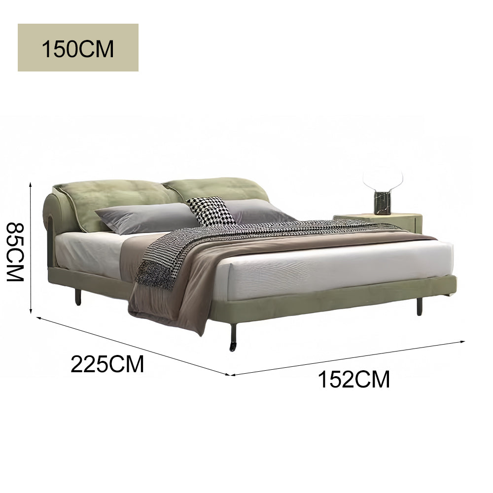 LUXORA B1043 150/180cm Length Solid Wood Frame Cowhide Bed-Green