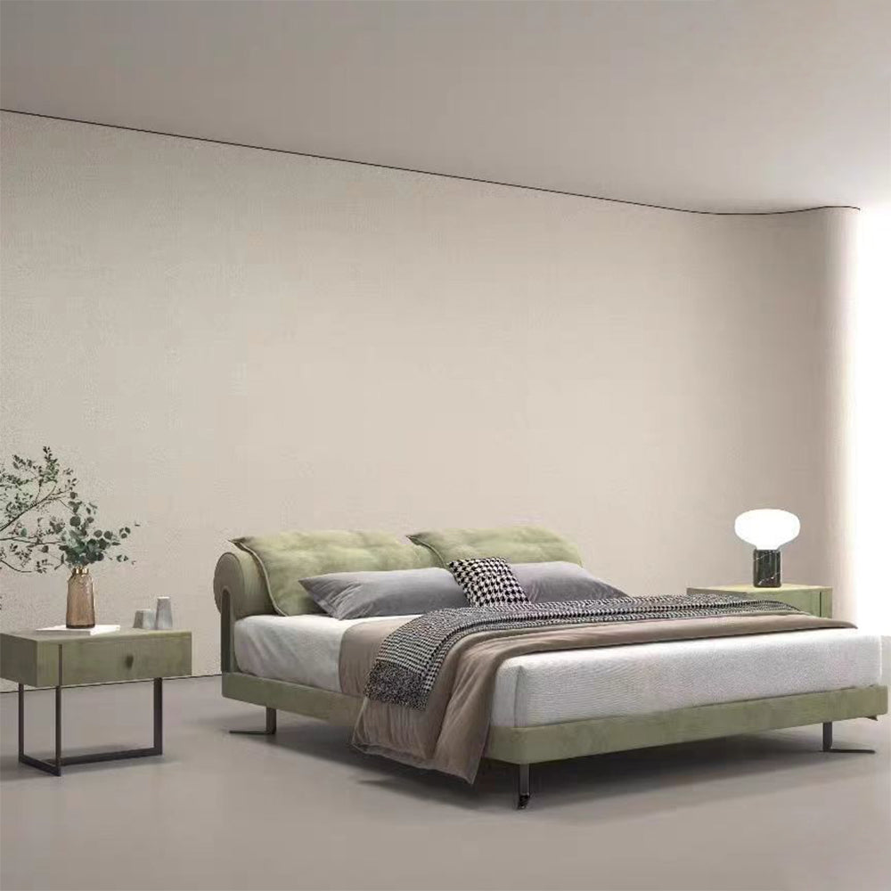 LUXORA B1043 150/180cm Length Solid Wood Frame Cowhide Bed-Green
