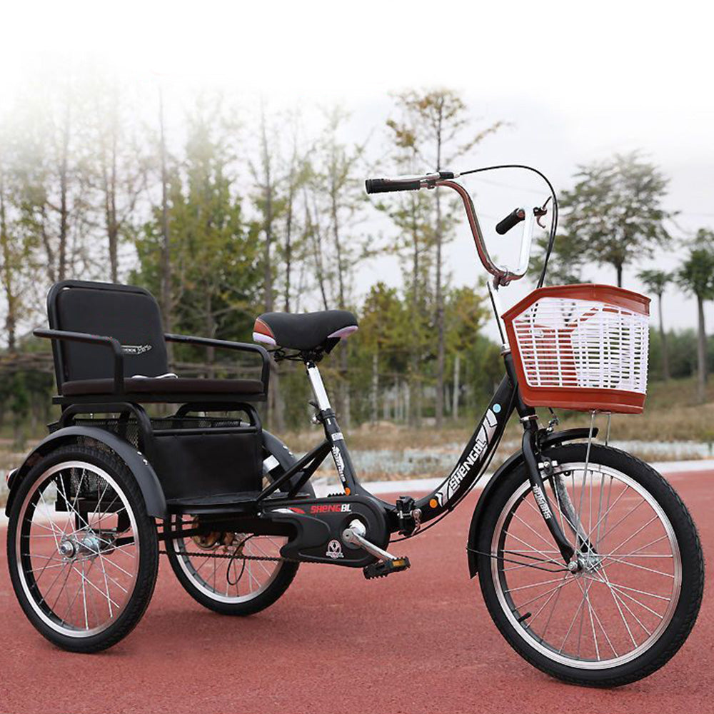 VOLTUS 20 Inches Suspension Fork Foldable 3 Wheels Bike W/ Basket Widened Seat Adult Tricycle