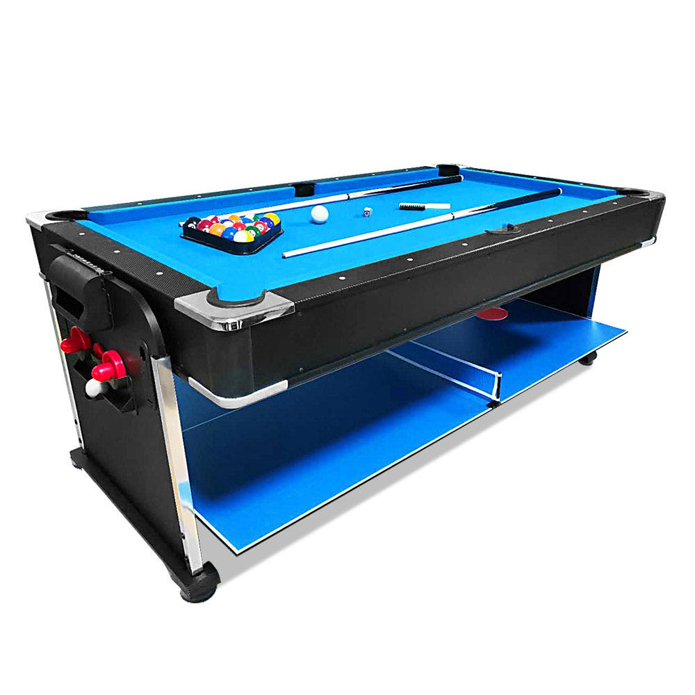 VERSA 7FT 4-In-1 Convertible Air Hockey/ Pool Billiards/ Dining Table / Table Tennis Table Blue/ Black Felt For Billiard Gaming Room Free Accessory