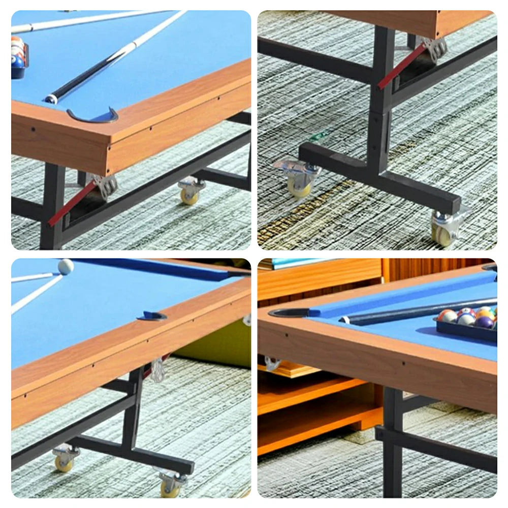 CUETIQ 7FT Foldable Pool Table, Half KD Construction, Easy Storage, Strong Support, Precise Ball Rebound, Durable Design- Wood&Blue