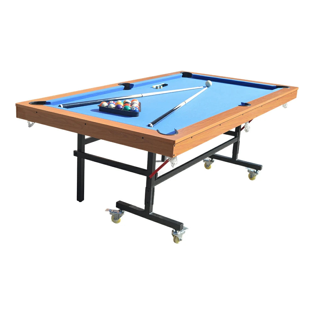 CUETIQ 7FT Foldable Pool Table, Half KD Construction, Easy Storage, Strong Support, Precise Ball Rebound, Durable Design- Wood&Blue