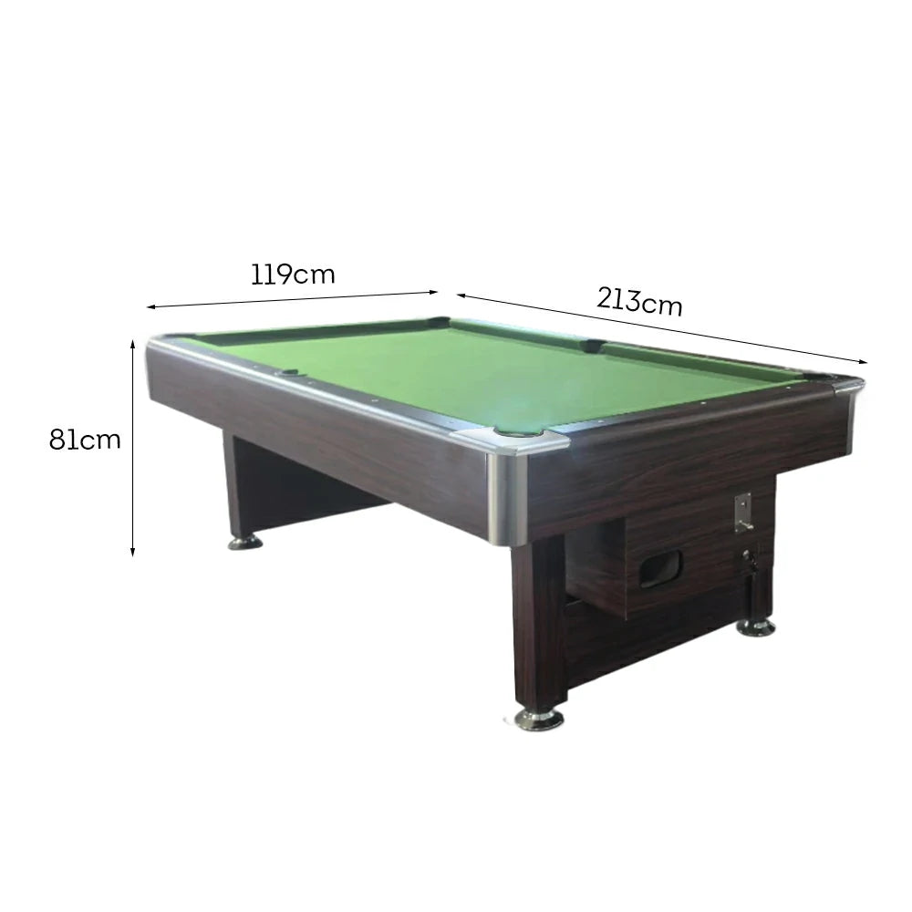 CUETIQ 7FT Pool Table - Professional Billiards Table, Heavy-Duty Frame, Luxury Modern Design, Adjustable 120mm Metal Legs, Precision Rubber Trimmings - Brown