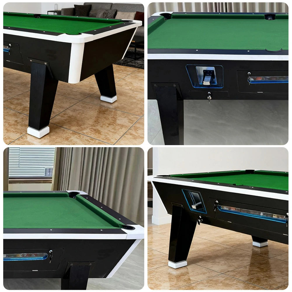 LIVARA 7FT/8FT Coin-Operated Pool Table – MDF/Marble Top, Ball Storage Box, Reinforced Iron Legs, Black Border Design - Green