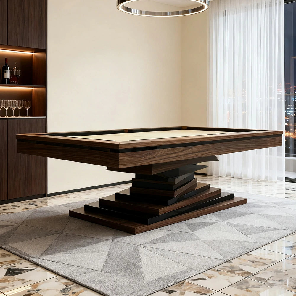 CUETIQ GE17 7FT/8FT/9FT Luxury Pool Table - Solid Wood Frame, Wool Cloth, Leather Pockets, Distinctive Leg Design, Premium Stability