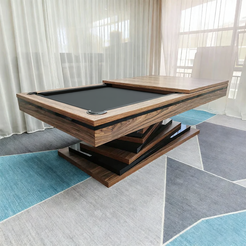 CUETIQ GE17 7FT/8FT/9FT Luxury Pool Table – Solid Wood Frame, Wool Cloth, Leather Pockets, Distinctive Leg Design, Premium Stability, Dining Table Top Cover