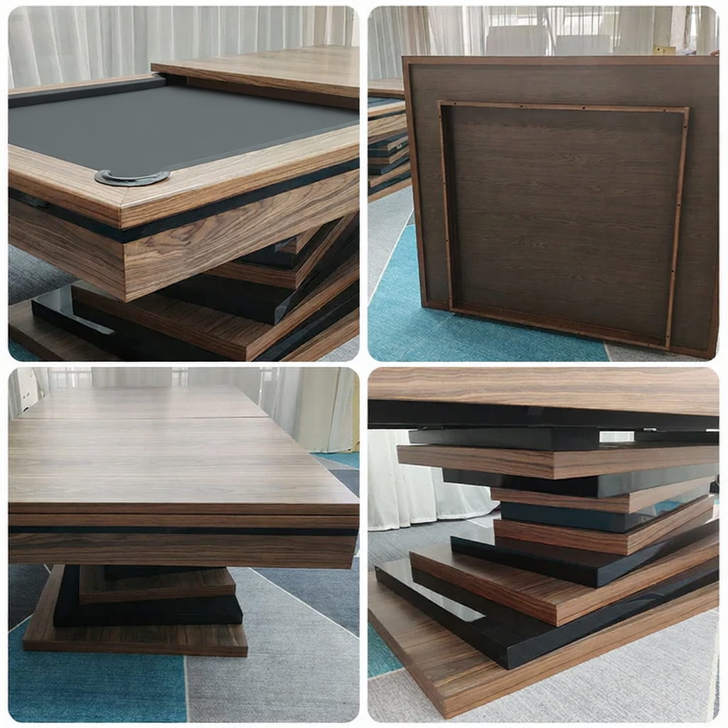 CUETIQ GE17 7FT/8FT/9FT Luxury Pool Table – Solid Wood Frame, Wool Cloth, Leather Pockets, Distinctive Leg Design, Premium Stability, Dining Table Top Cover