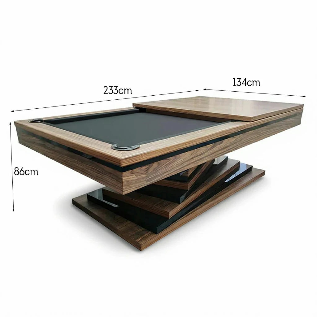 CUETIQ GE17 7FT/8FT/9FT Luxury Pool Table – Solid Wood Frame, Wool Cloth, Leather Pockets, Distinctive Leg Design, Premium Stability, Dining Table Top Cover