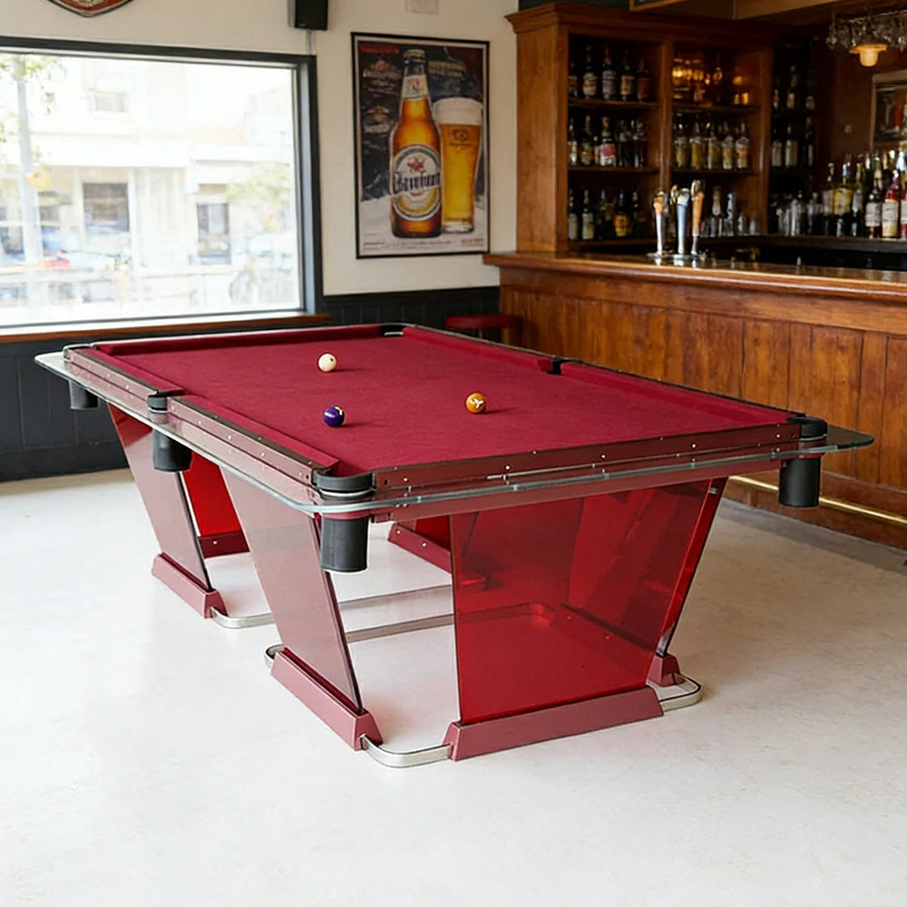 CUETIQ Billiard Table - 304 Stainless Steel Frame, Premium Construction, Professional Full-Size Design for Home & Commercial Use - Flame Red