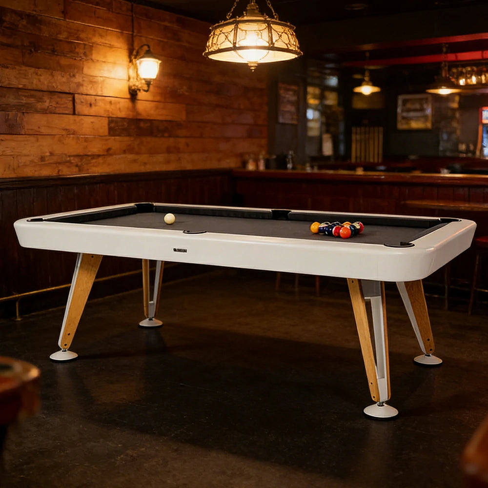 CUETIQ Italian Luxury Billiard Table - Sculptural Minimalist Design, Solid Wood Legs, Precision Metal Base, Premium Craftsmanship - Pearl White