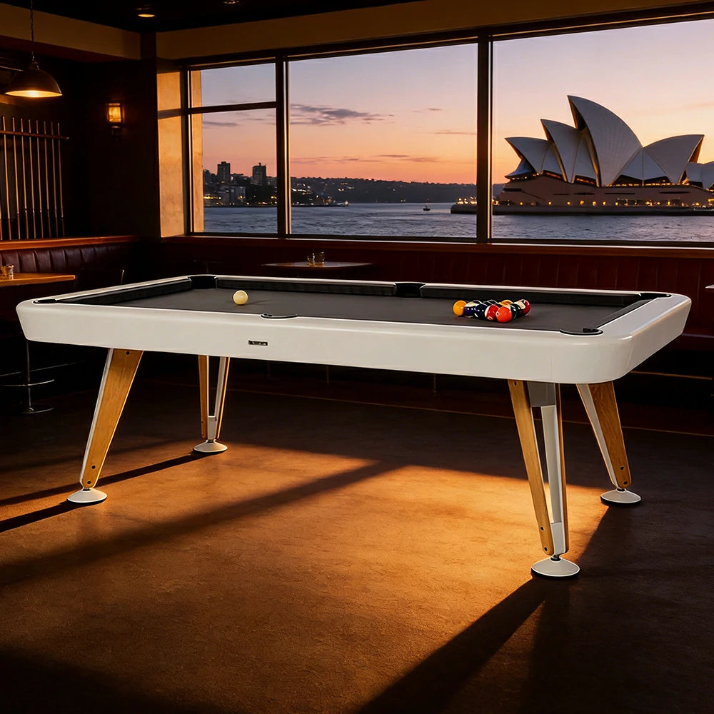 CUETIQ Italian Luxury Billiard Table - Sculptural Minimalist Design, Solid Wood Legs, Precision Metal Base, Premium Craftsmanship - Pearl White