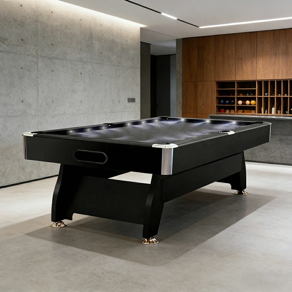 CUETIQ 9FT  LED Pool Table - Built-in LED Lighting Professional Play Home Game Set - Black