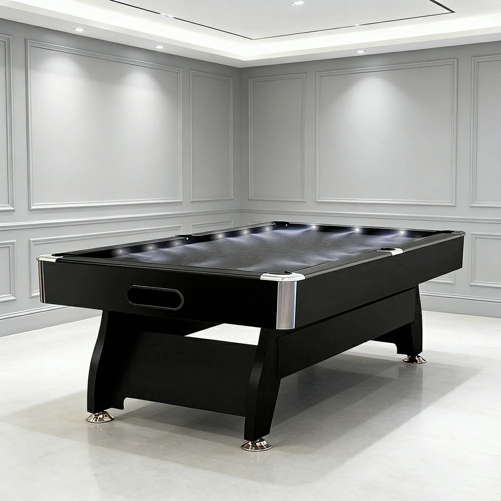 CUETIQ 9FT  LED Pool Table - Built-in LED Lighting Professional Play Home Game Set - Black