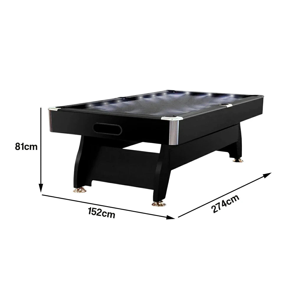 CUETIQ 9FT  LED Pool Table - Built-in LED Lighting Professional Play Home Game Set - Black