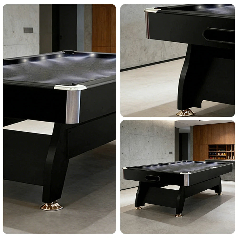 CUETIQ 9FT  LED Pool Table - Built-in LED Lighting Professional Play Home Game Set - Black