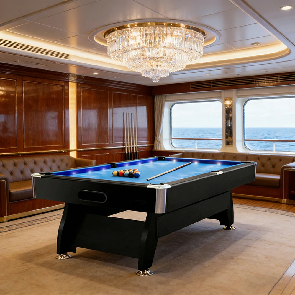 CUETIQ 9FT  LED Pool Table - Built-in LED Lighting Professional Play Home Game Set - Blue