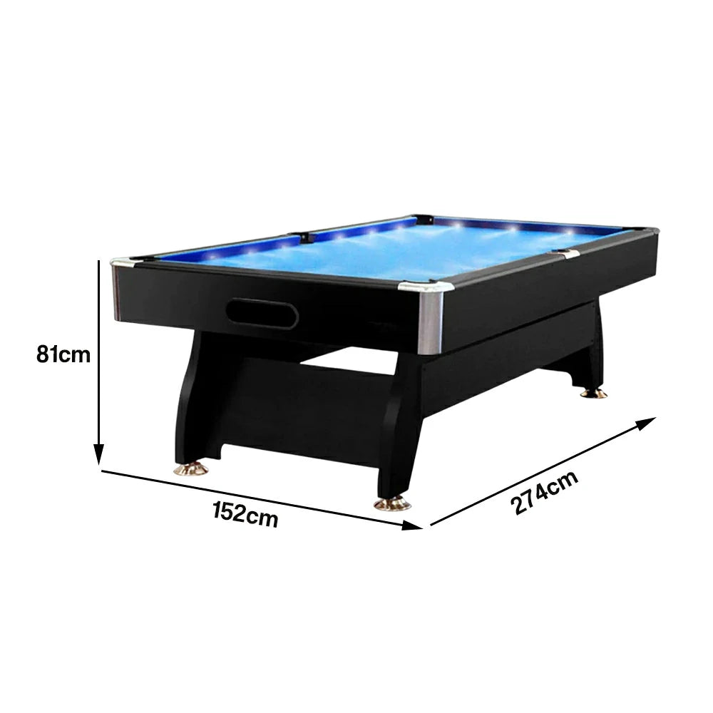 CUETIQ 9FT  LED Pool Table - Built-in LED Lighting Professional Play Home Game Set - Blue