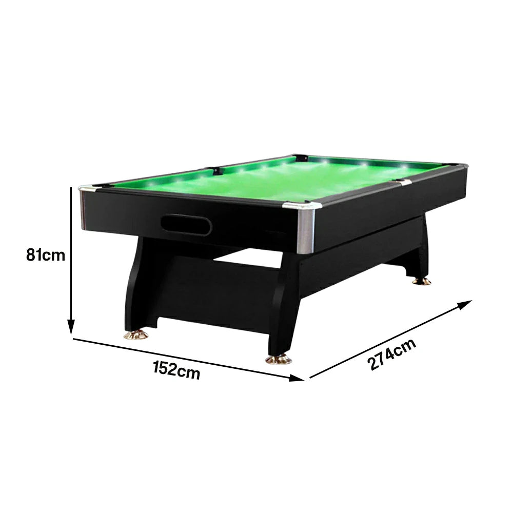 CUETIQ 9FT  LED Pool Table - Built-in LED Lighting Professional Play Home Game Set - Green