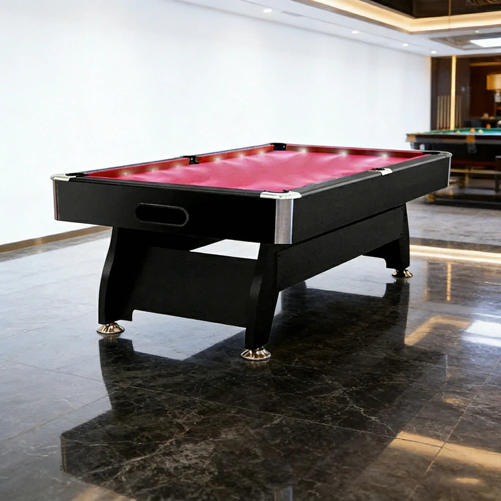 CUETIQ 9FT  LED Pool Table - Built-in LED Lighting Professional Play Home Game Set - Red