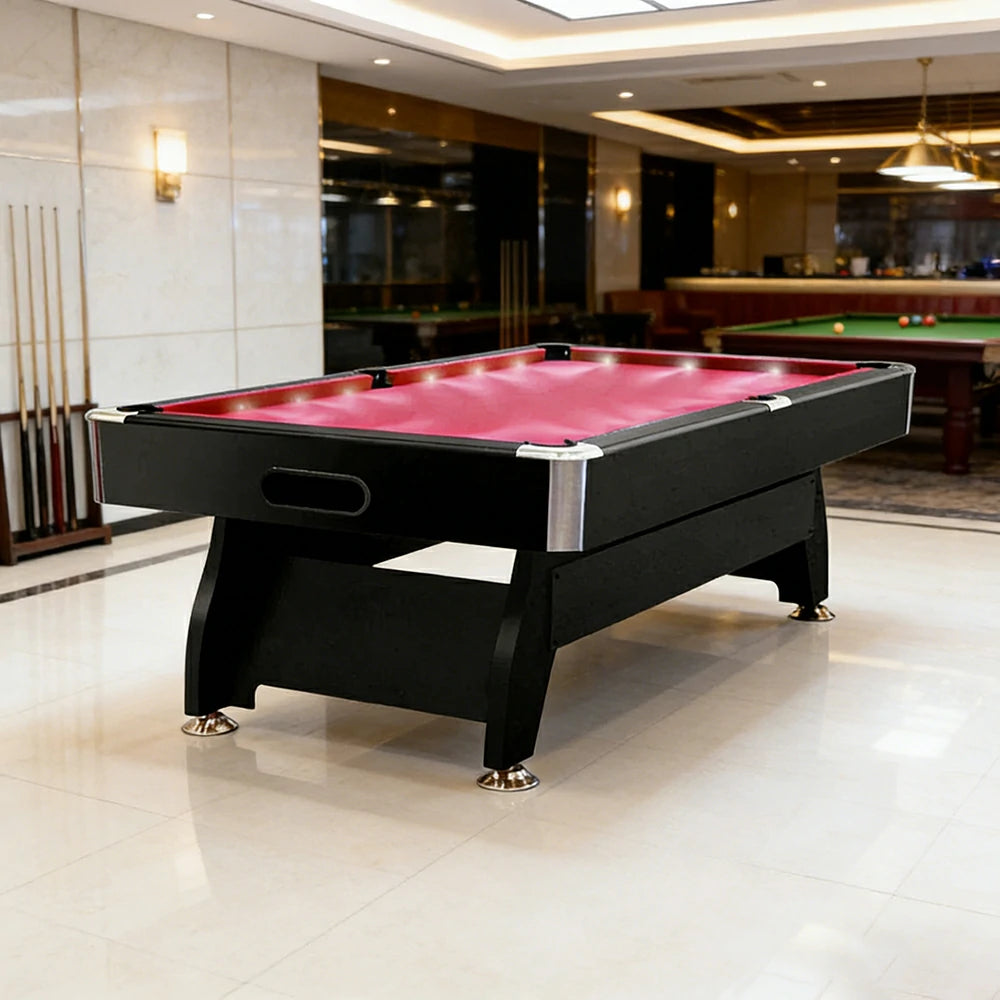 CUETIQ 9FT  LED Pool Table - Built-in LED Lighting Professional Play Home Game Set - Red