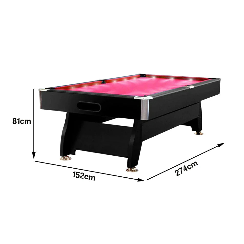 CUETIQ 9FT  LED Pool Table - Built-in LED Lighting Professional Play Home Game Set - Red