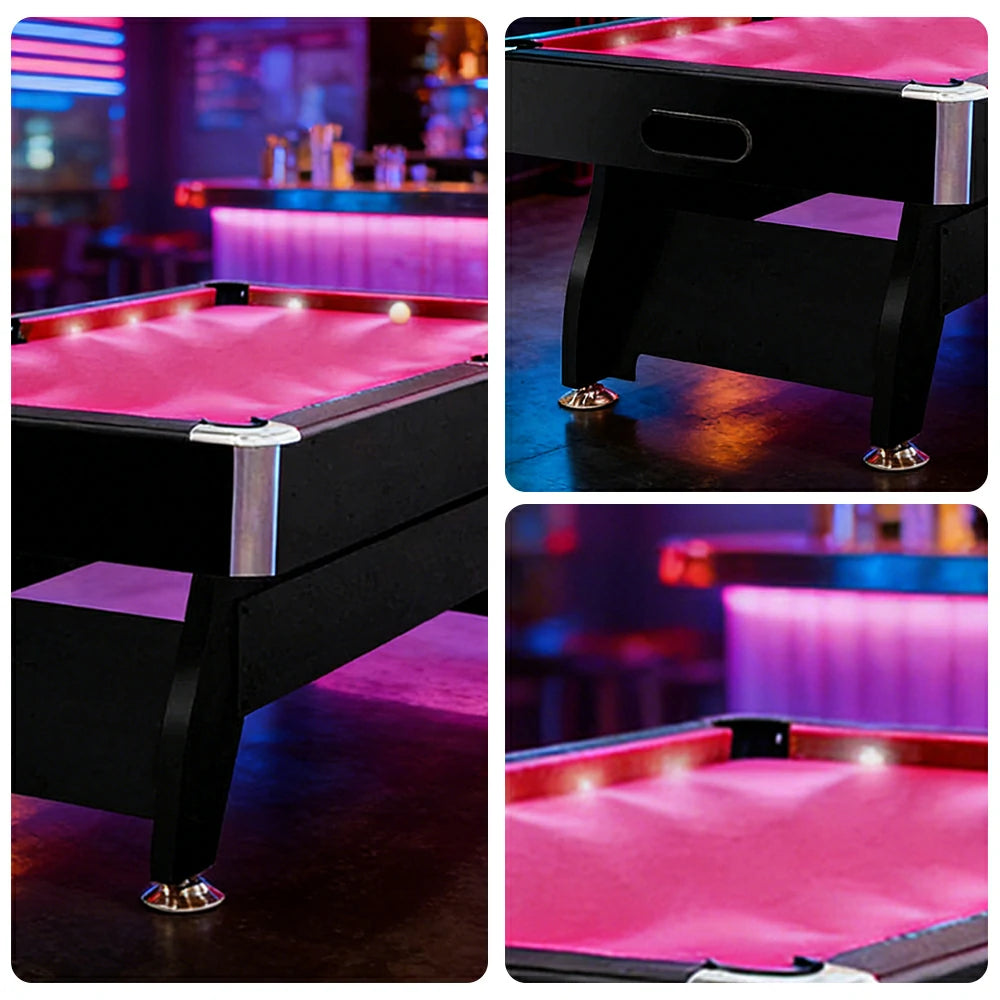 CUETIQ 9FT  LED Pool Table - Built-in LED Lighting Professional Play Home Game Set - Red