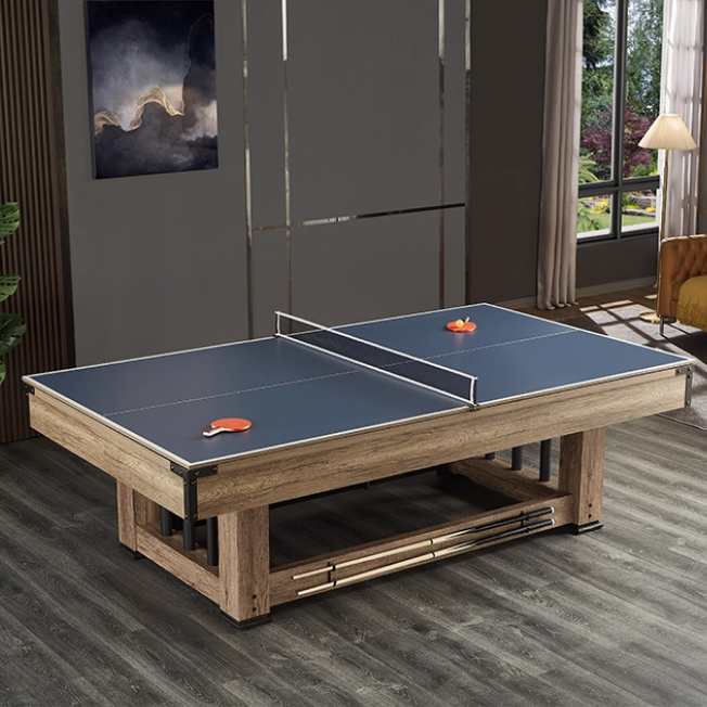 CUETIQ LM 7/8FT 3-in-1 Billiards / Table Tennis / Dining Table - Black Felt, Silver Mist Frame, Free Accessories